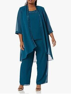 Le Bos NEW Plus Size 16: Teal Three-Piece Special Event Pleated Satin Detail Set